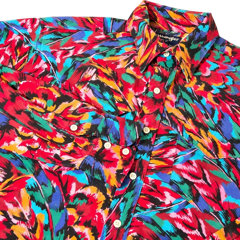 Wrangler Western Shirt Mens XL long Tails 17.5 35 Multicolor Cowboy Cut Feather